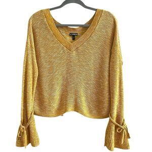 EXPRESS Y2K Pullover Sweater S Yellow Bell Sleeve Cropped Coquette Boho Beachy